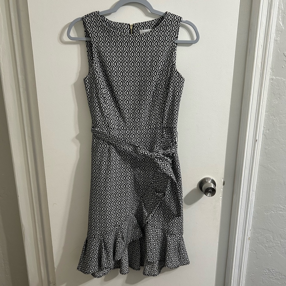 Calvin Klein Self Belt Ruffle Detail Flowy Dress